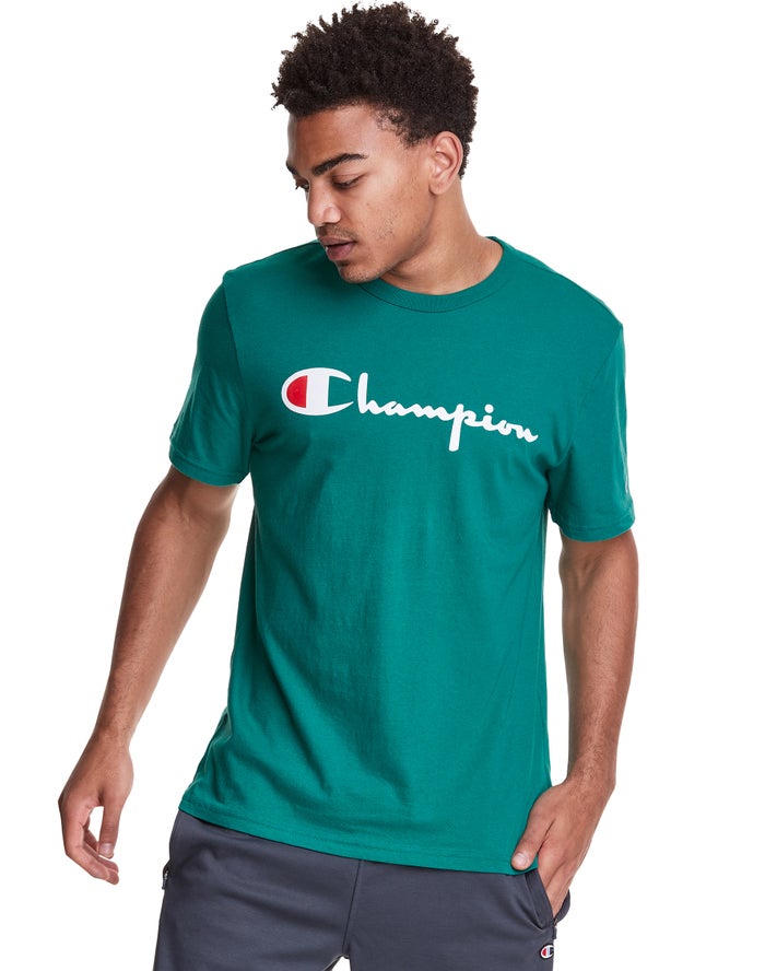 Champion Mens T-Shirt NZ - Lightweight Script Logo Turquoise ( 7590-VARDI )